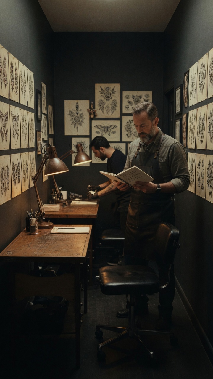 Tattoo studio crew at work